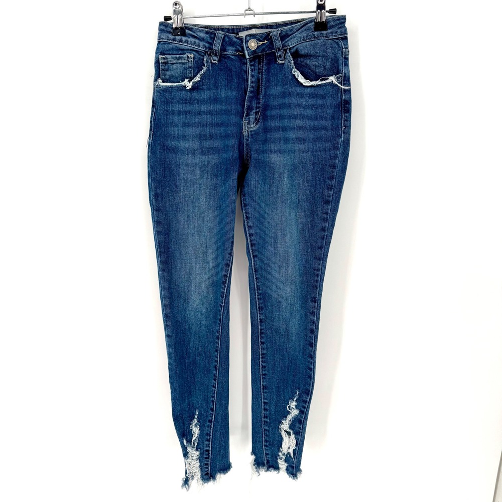 Nature Denim Distressed Skinny Jeans Medium Wash Raw Hem  Size‎ 25